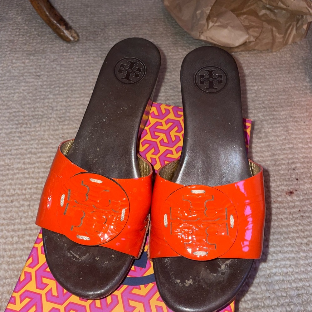 Tory Burch Bright Orange Slide Sandals